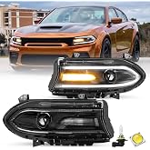JSBOYAT Halogen Headlight Assembly Compatible with 2015-2023 Dodge Charger | Headlamp w/LED DRL Bulbs Included | 30+ Years Innovative Factory Tech | PUR Sealed Breathable Film | Anti-Fog Waterproof