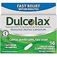 Dulcolax Stimulant Laxative Medicated Suppositories 16ct Fast Relief, Rectal Use Only, Bisacodyl 10mg