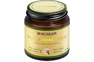 Hicream Beef Tallow and Honey Balm, Whipped Tallow Cream for Face & Body, Organic Body Butter with Infused Olive Oil for Dry,