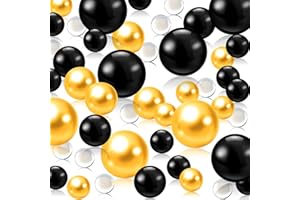 LUERBI Black&Gold Vase Pearls Decor, 200 PCS Black&Gold Floating Pearls, Black&Gold Vase Filler Beads for Centerpieces Vases, 10/14/20 MM Floating Beads for Vases, Black&Gold Pearls for Vase Filler