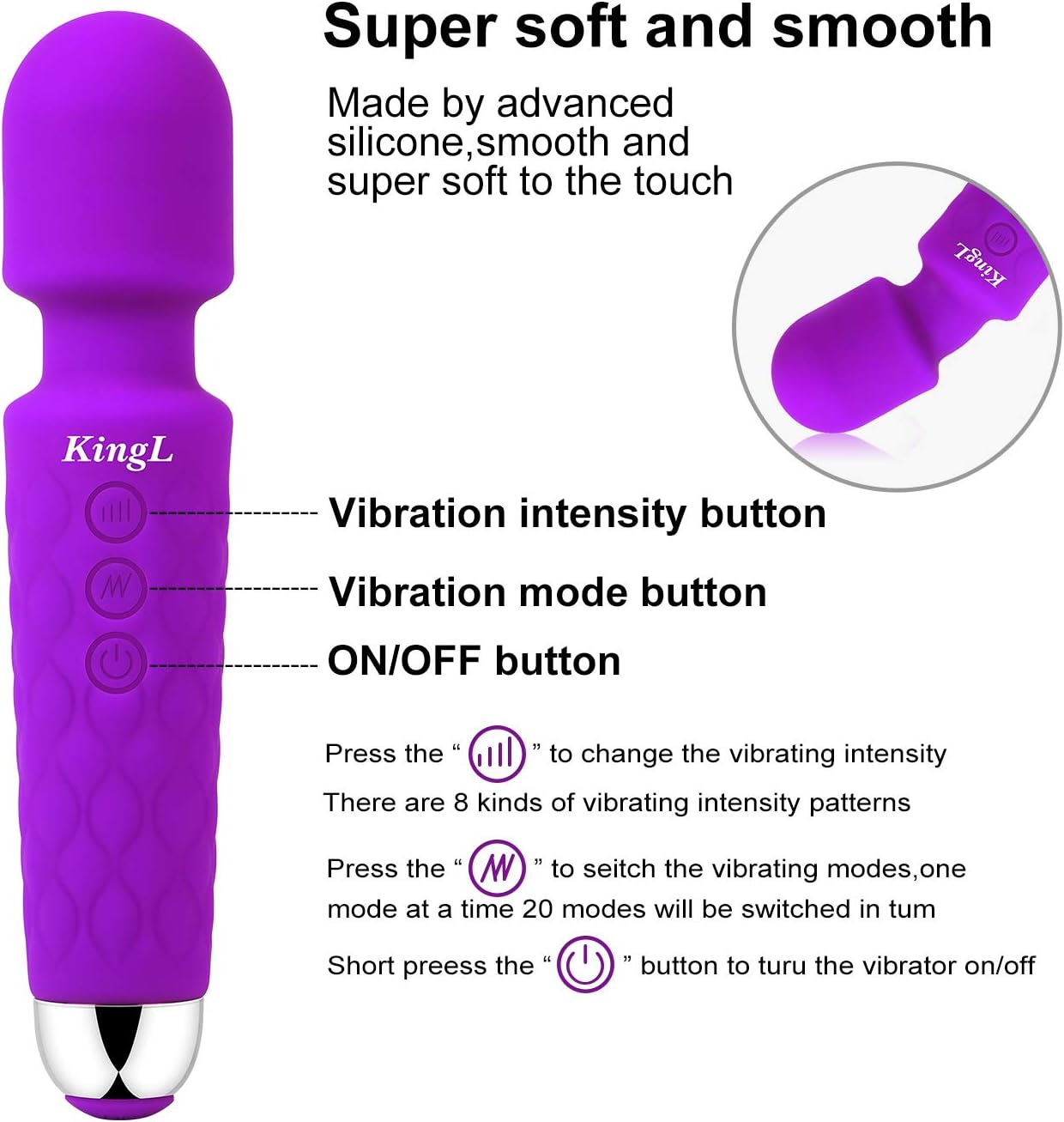 KingL Personal Massager Powerful Vibration, Waterproof, Handheld, Cordless Whisper Quiet for Neck Shoulder Back Body Massager, Sports Recovery & Muscle Aches …: Health & Personal Care