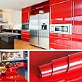 Livelynine Red Contact Paper Self Adhesive Wall Paper Decorations Peel and Stick Wallpaper Kitchen Cabinets Countertops Appliances Glossy Red Vinyl Wrap Removable Waterproof Shelf Liners 15.8x78.8