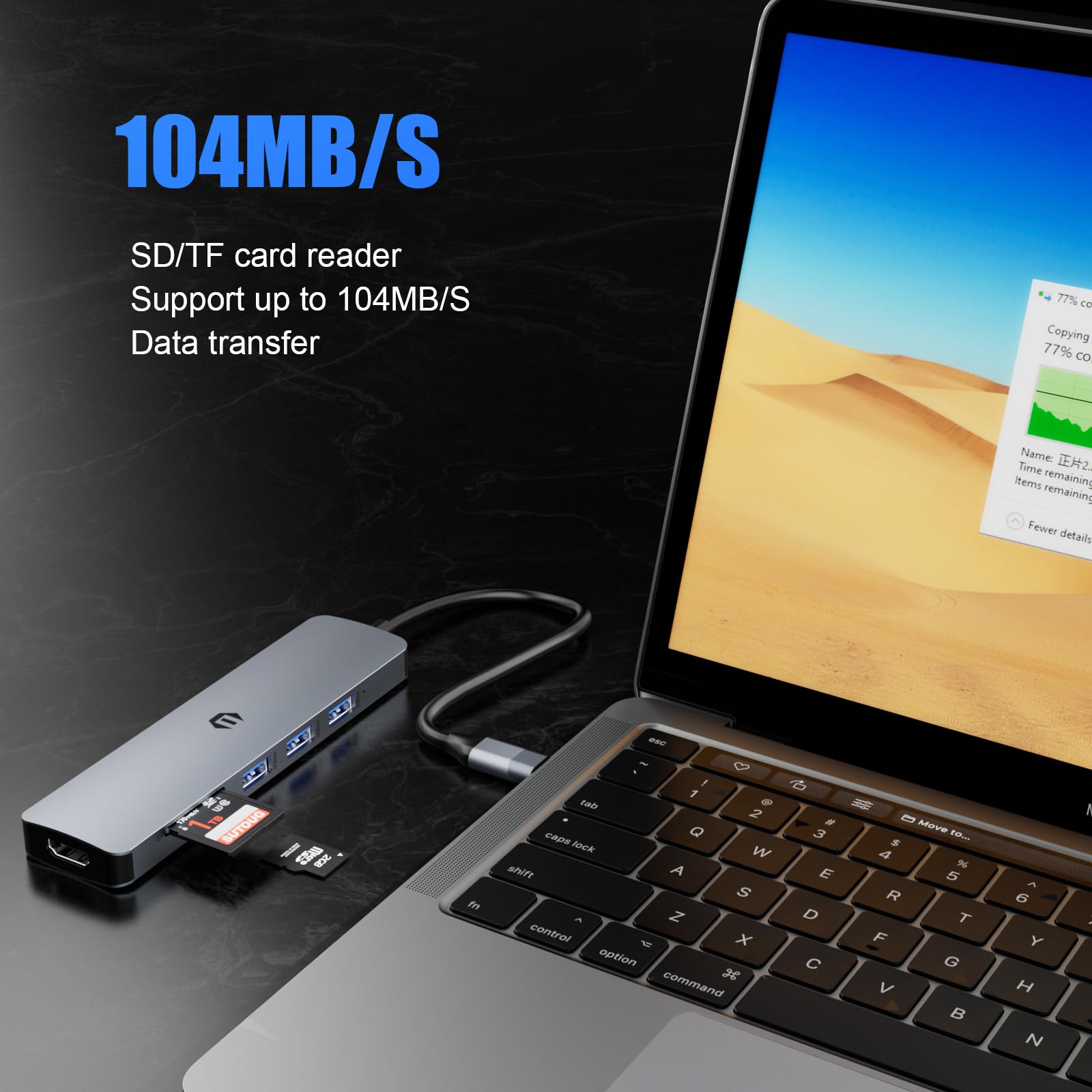 USB C HUB, TOTU 6 in 1 Docking Station USB C Adapter with 4K HDMI, 3 USB 3.0 Up to 5Gbps, SD&TF Card Slot, Compatible for USB C Laptops and Other Type C Devices
