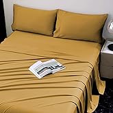Viviland Cooling Queen Sheets, Bamboo Viscose with Elastic Corner Straps, Gold Cold Siky Sheet & Pillowcase Sets for Hot Sleepers