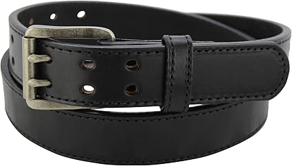 men's double prong black leather belt