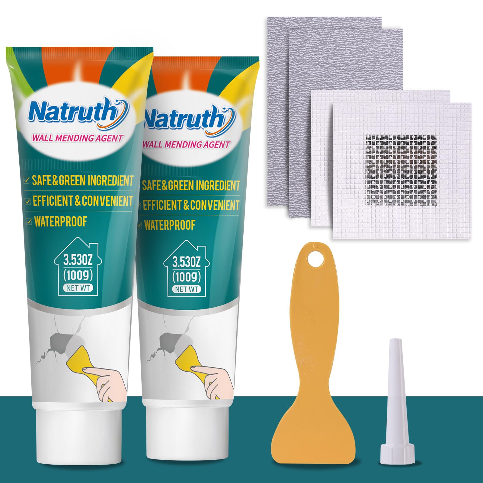 NATRUTH 2PCS Wall Repair Kit, Wall Mending Agent, wall filler,Waterproof Wall Repair Paste with Scraper, Effectively Repair Wall Filler, Cracks, Hole Fill, Quick and Easy Solution (2)