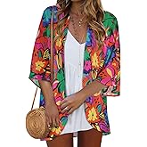 Women Kimono Cardigans Casual Summer Tops Cover up Open Front Floral Print Resort Wear