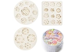 FANTASYON 3 Pcs Flower Molds Flower Silicone Mold Flowers Fondant Mold Set Cake Baking Mold Sugarcraft Candy Chocolate Molds Polymer Clay Mold for DIY Soap Jewelry Casting DIY Crafting Projects