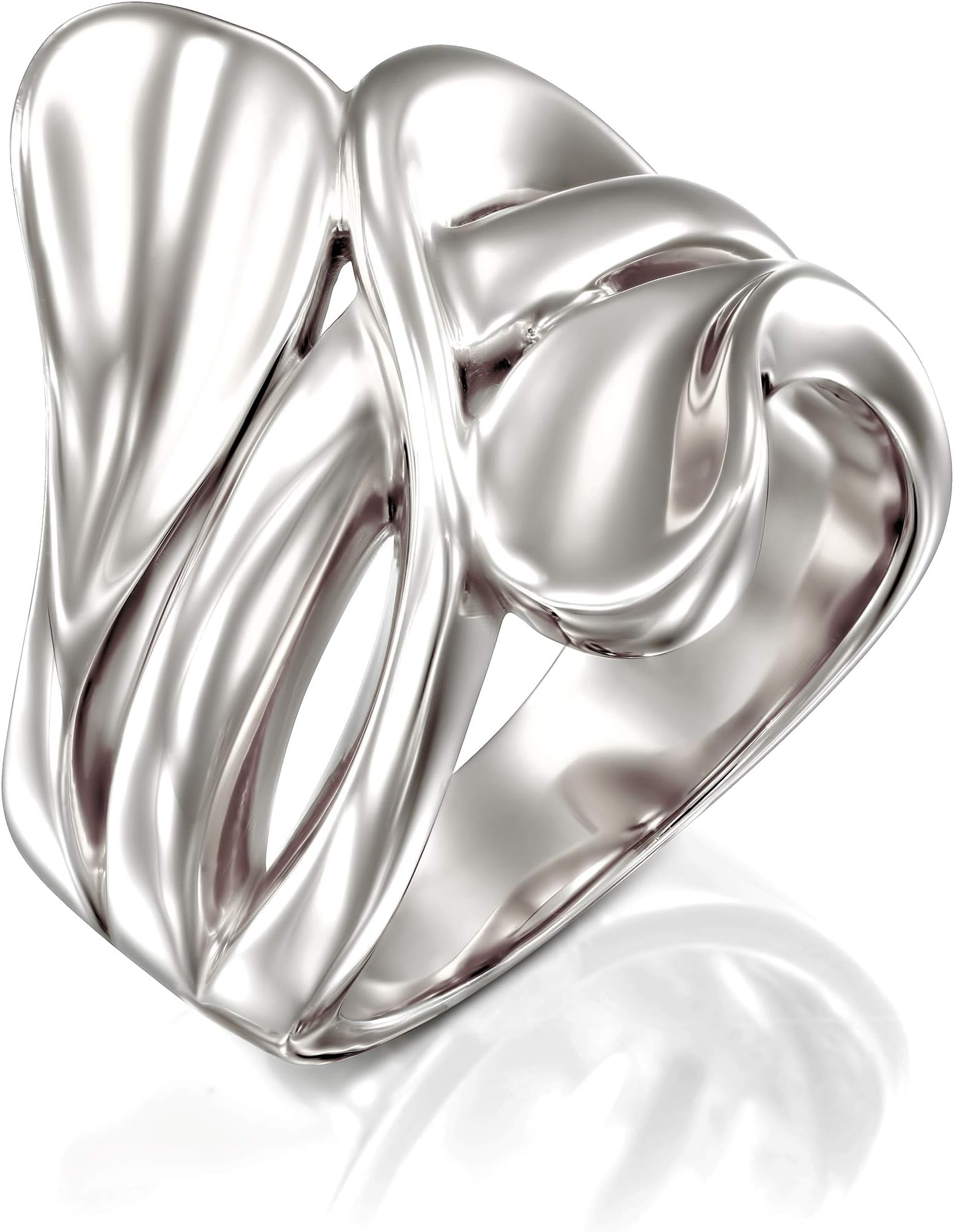 PZ Paz Creations Solid 925 Sterling Silver Polished Modern Statement Bypass Ring