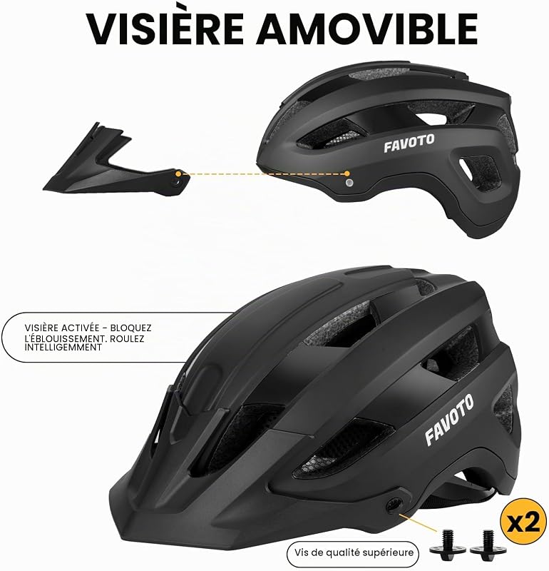 Casque Vélo VTT avec Visière Amovible, Léger pour Homme