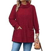 Siddhe Plus Size Turtleneck Tops for Women High Neck Long Sleeve Tunic with Pockets Fall Winter Sweater XL-5XL