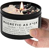 Magnetic AS F*CK Detachment Grounding Quartz Obsidian Protection Magic Attraction Manifestation Crystal Self Love Ritual Meditation Hande Made Chakra Candle(8oz).