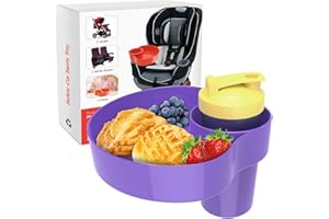 OMYPOTT Kids Car Seat Snack Tray, Travel Tray for Kids Car Seat with Cup Holder, Toddlers Road Trip Essential Travel Snacks Food Plate Tray for Stroller, Safety Seats (Purple)