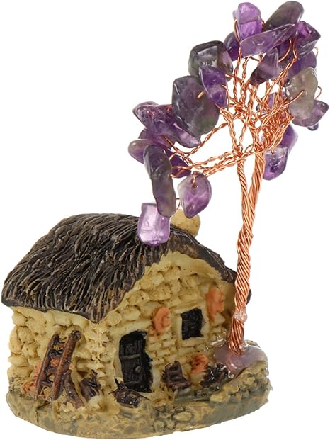 Amazon Co Jp Doitool 幸運金のなる木チャクラ宝石ツリーの妖精家ミニヴィラハウス風水風水盆栽幸運 富風水デスクトップdecoation妖精家アクセサリー紫色の ホーム キッチン