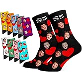 Custom Face Socks with Photo Novelty Crew Socks, Personalized Red Hearts Unisex Crew Sock Gifts for Men Women Made in USA