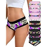 Morvia 10pcs Women's Gothic Contrast Lace Halloween Skull & Rose Print Hipster Panties Assorted Styles