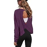 Gacaky Womens Open Back Loose Workout Tops Backless Long Sleeve Athletic Shirt Running Crop Top Gym Dance Tee