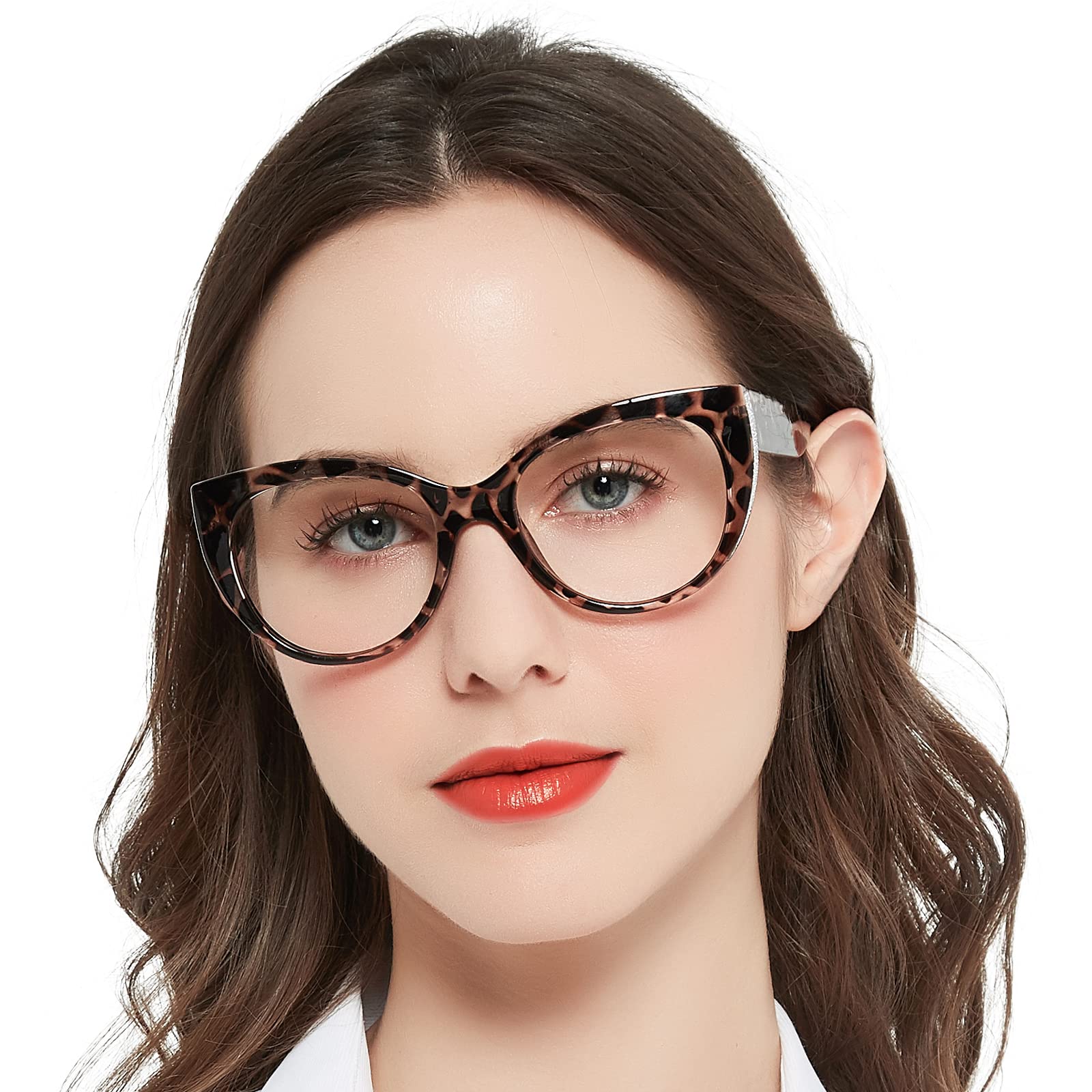 OCCI CHIARI Womens Cateye Reading Glasses 2.0 Fashion Glasses for Women Wide Legs Glasses for Reading Spring Hinge(Leopard,200)