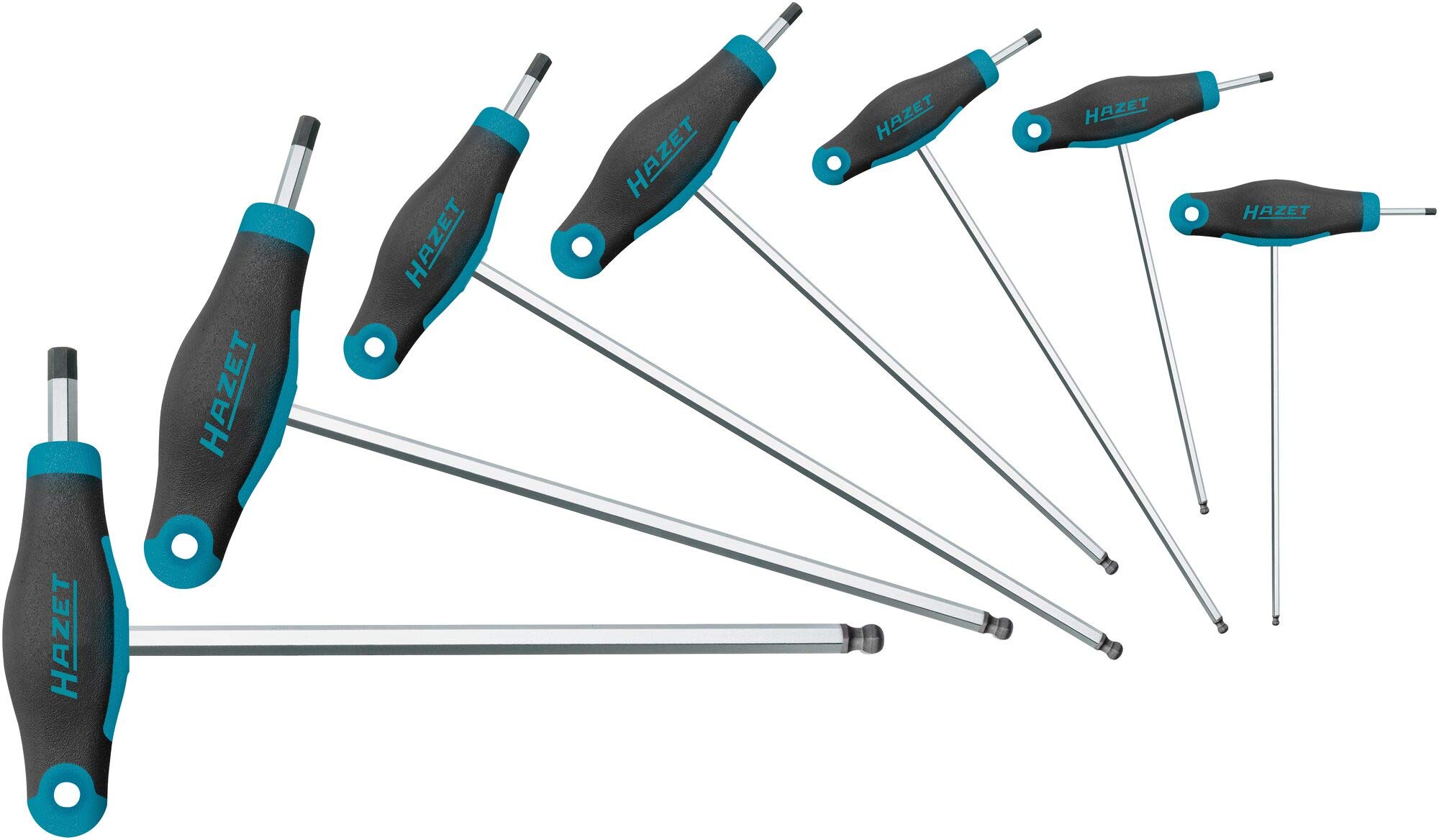HAZET Angle Screwdriver Set 829KK/7 7-Piece Tool Set, Output: Internal Hexagonal, Ergonomic Hazet 1-Component T-Handle, with Ball Head for Manual Actuation