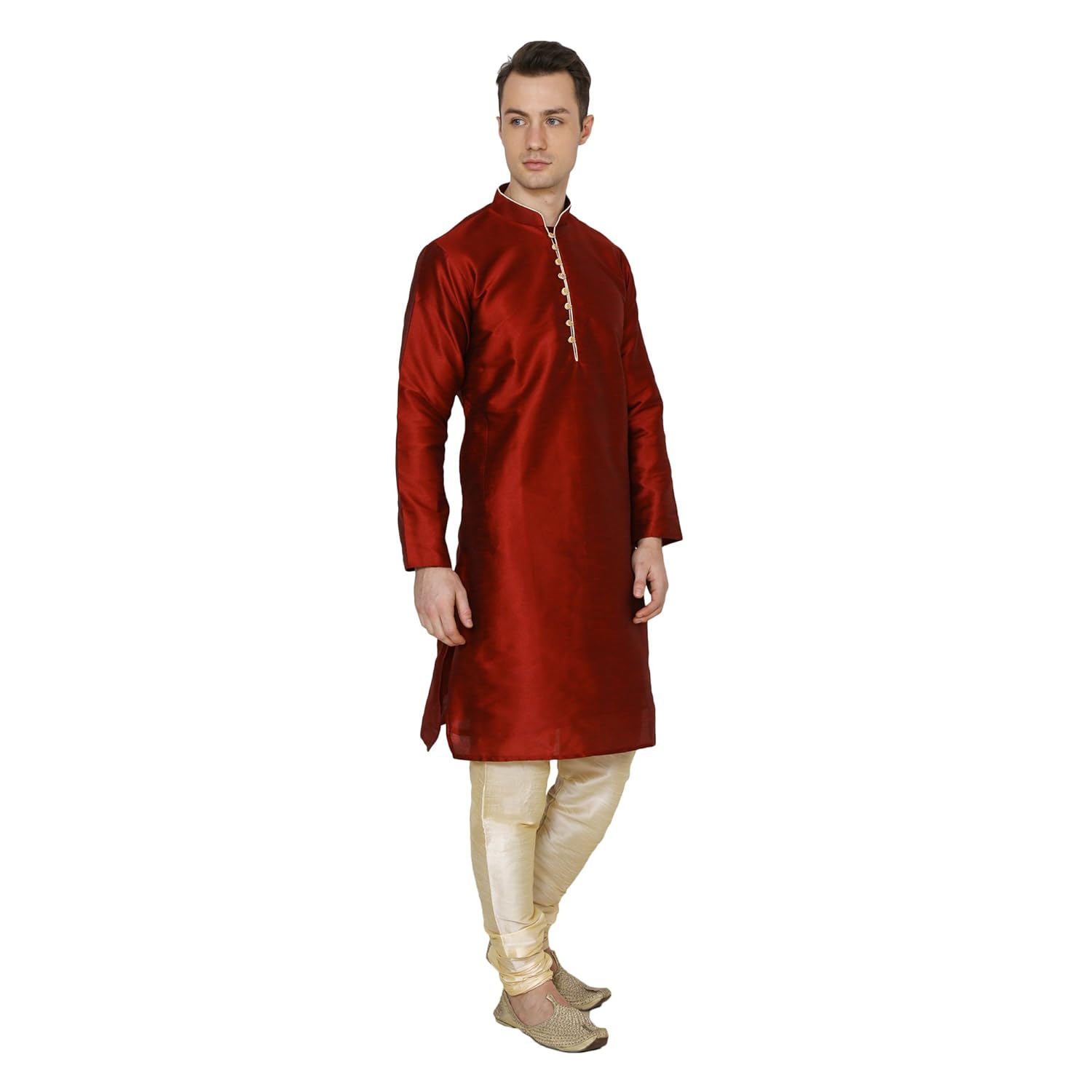 royal kurta men's silk blend maroon loopbutton kurta pyjama