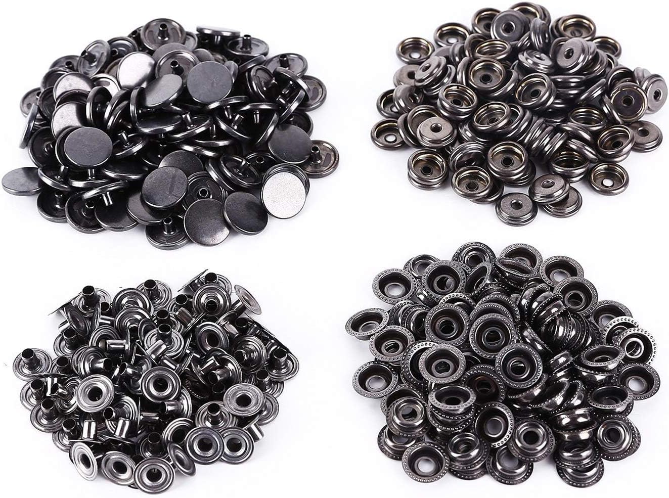 Trimming Shop 15mm Large Gunmetal Press Studs Heavy Duty Brass Snap Fasteners 4 Part No-Sew Metal Buttons for DIY Arts Crafts Projects, Leathercrafts, Caravan, Repair Clothing, 10pcs Set