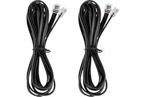 LanSenSu RJ12 Cable Phone Cord RJ12 6P6C Male to Male Straight Wired for Both Data and Voice Use - 2Pack (Black, 6.6FT)