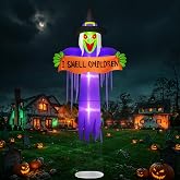 Danxilu 12FT Halloween Blow Up Inflatable Red Eyes Witch Outdoor Decoration | Spooky Green Face Levitating Witch, Durable Blowups Yard Decor, Built-in Glowing LED Lights for Lawn Holiday Party Decor