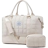 LOVEVOOK Large Duffle Bag for Travel, Puffer Weekend Bags for Women Travel Tote, Carry on Duffel Bag for Airplanes, 18 Inch Personal Item Bag Gym Bag Women, Beige