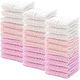 Chumia 30 Pcs Baby Muslin Washcloths Muslin Burp Cloths Baby Towel Natural Cotton Burp Cloths Wipes Soft Newborn Face Towel Absorbent for Face Bath Shower, 12 x 12'' (Light Pink, White, Pink)