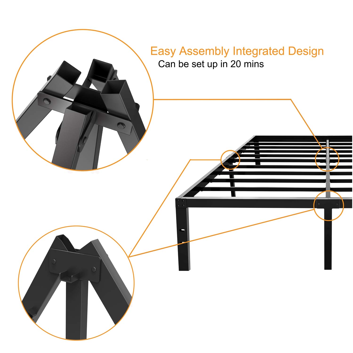 Heavy Duty Full Platform Bed Frame, NOAH MEGATRON 14 Inch Mattress Foundation Bed Frame, 12 Inch Under-Bed Storage,No Box Spring Needed (Full)