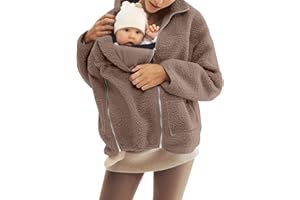 GENERIC Women Fleece Zip Up 2 In 1 Baby Wearing Jacket,Maternity Winter Coat Thicken Wearing Outerwear Fleece Zip-Up Clothes