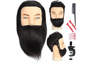 SIMNIENT Male Mannequin Head with Beard 100% Human Hair Haircut Manikin Head for Cosmetology Straight Thick Hair Doll Head with Human Hair with Stand Practice Cutting Styling