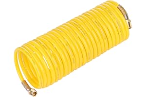 JOROY 1/4 Inch × 25 Ft Recoil Nylon Air Hose, 1/4 Inch MNPT Brass Air Compressor Accessories Fitting, Lightweight Yellow Nylo
