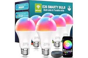 Luckystyle Smart LED Light Bulbs 6 Pack, 9W A19 WiFi Bluetooth Music Sync Color Changing RGBWW Lights Bulb,Work with Alexa, G