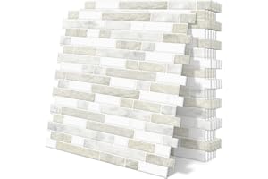 Tiwoos Backsplash Tile Peel and Stick 12"x12" Self Adhesive Wall Tiles for Kitchen Marble Beige(10-Sheet)