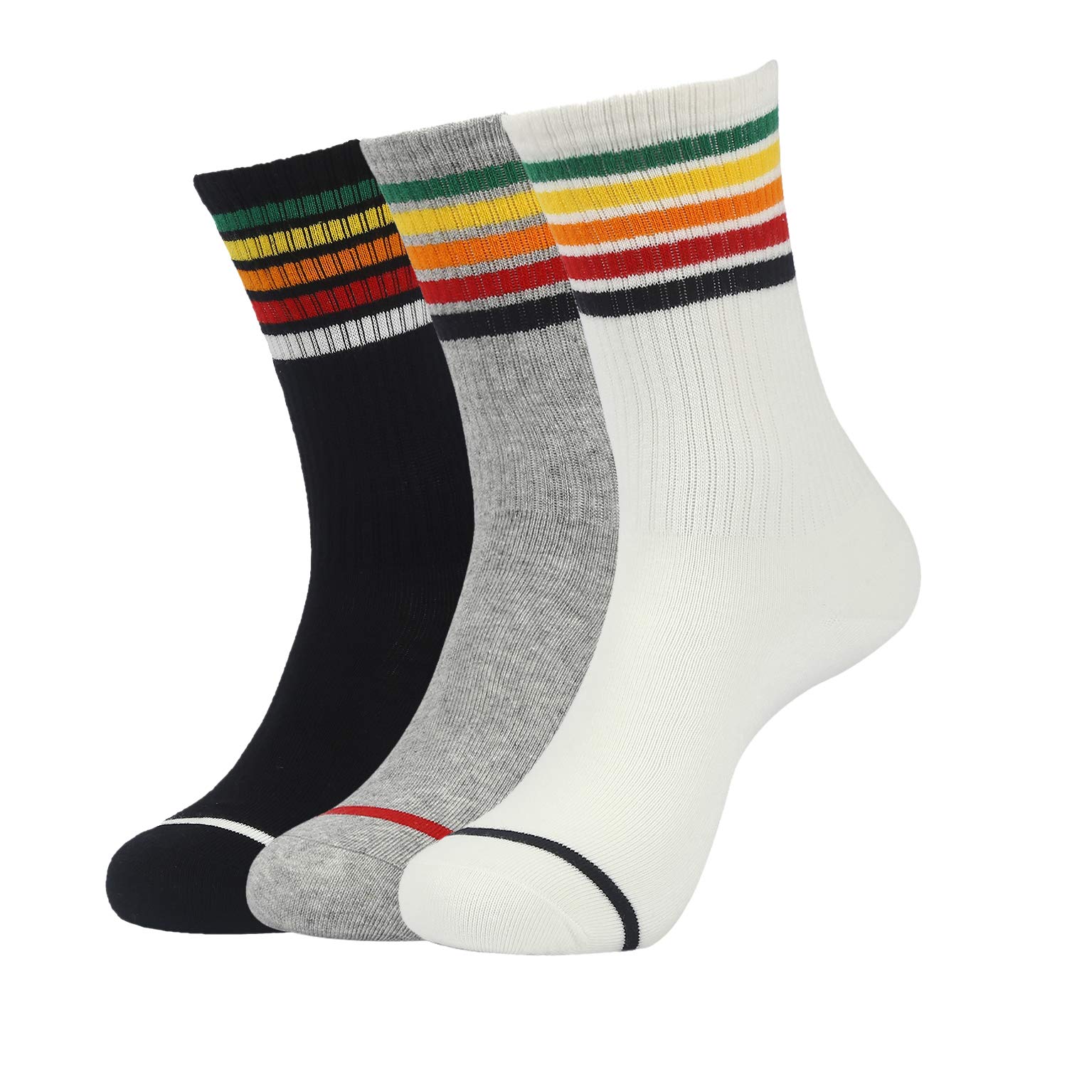 Womens Rainbow Crew Socks Stripes Casual Socks Cotton Hipster Dress Socks 3 Pairs