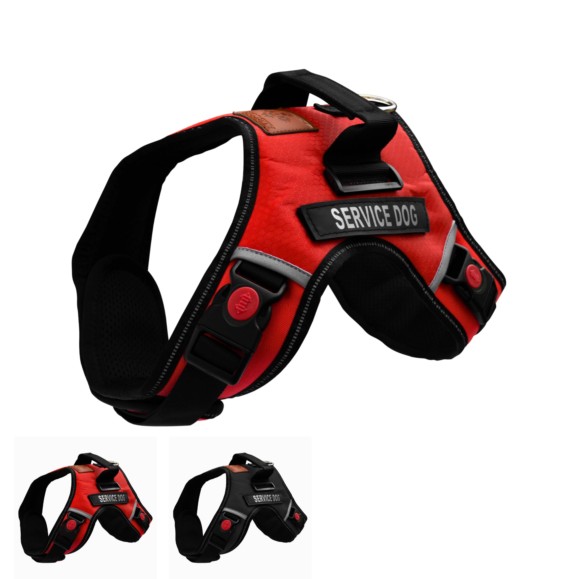 ALBCORP Reflective Service Dog Vest Harness – No-Pull Harness with Handle & Comfy Mesh Padding – Available in Sizes XS-XL– with 2 Removable Hook & Loop Service Dog Patches, Extra Large, Red
