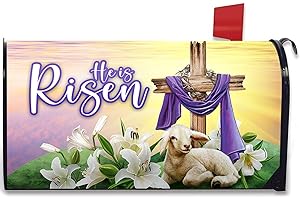 FBCOO He is Risen Easter Cross Christian Mailbox Cover Magnetic Standard Size 20.5" x 18", Religious Spring Lily Flower Decorative Post Letter Box Wrap Decor Lamb Garden Yard Outdoor Decoration