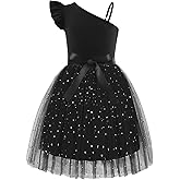 Arshiner Girls Dresses Summer One Shoulder Ruffle Sleeveless Formal Fancy Party Birthday Tulle Dress with Belted