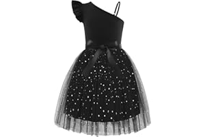 Arshiner Girls Dresses Summer One Shoulder Ruffle Sleeveless Formal Fancy Party Birthday Tulle Dress with Belted