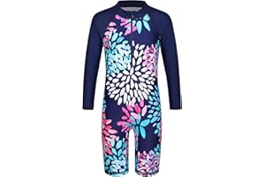 TFJH E 1PCS Long Sleeve Girls Bathing UPF 50+ Rash Guard Suits Swimsuts Zip 3-14Y
