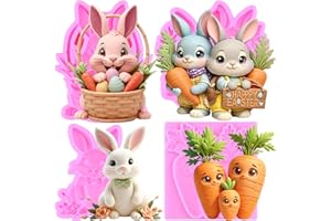 Mujiang Easter Fondant Molds Bunny Silicone Molds Rabbit Carrots Flower Chocolate Mold for Cake Decorating Cupcake Topper Can