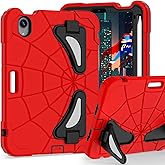 Kids Case for iPad mini 7 A17 Pro 2024/ Mini 6 8.3 inch, Spider Case for iPad mini 7th 6th Generation, Shockproof Durable Full Protective Cover with Pencil Holder, Kickstand (Red+Black)