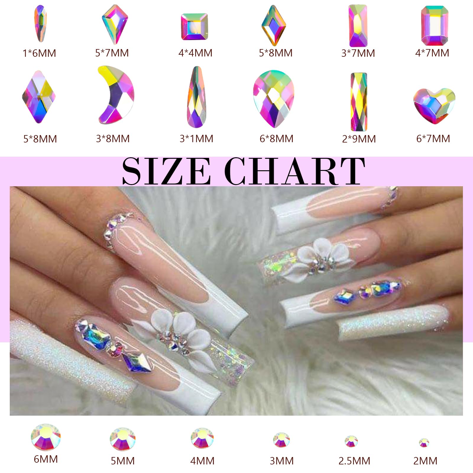 Canvalite 2518Pcs Rhinestones Nail Gems, 12 Styles 3D Glass AB Crystals Charms Shiny Multi Shape Flatback Nail Rhinestones for Nail Art with Picker and Tweezers for DIY Nail Art - Image 2