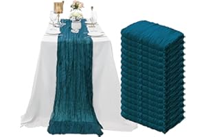 SATULGAU 15 Pack Dark Teal Cheesecloth Table Runner 10Ft Gauze Cheese Cloth 35x120 Inch Boho Table Runner Romantic Table Runner Long Table Cover for Wedding Birthday Party Bridal Shower Reception Table Décor