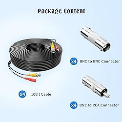 Omilik 4 Pack 100ft BNC Video Power Cable Security