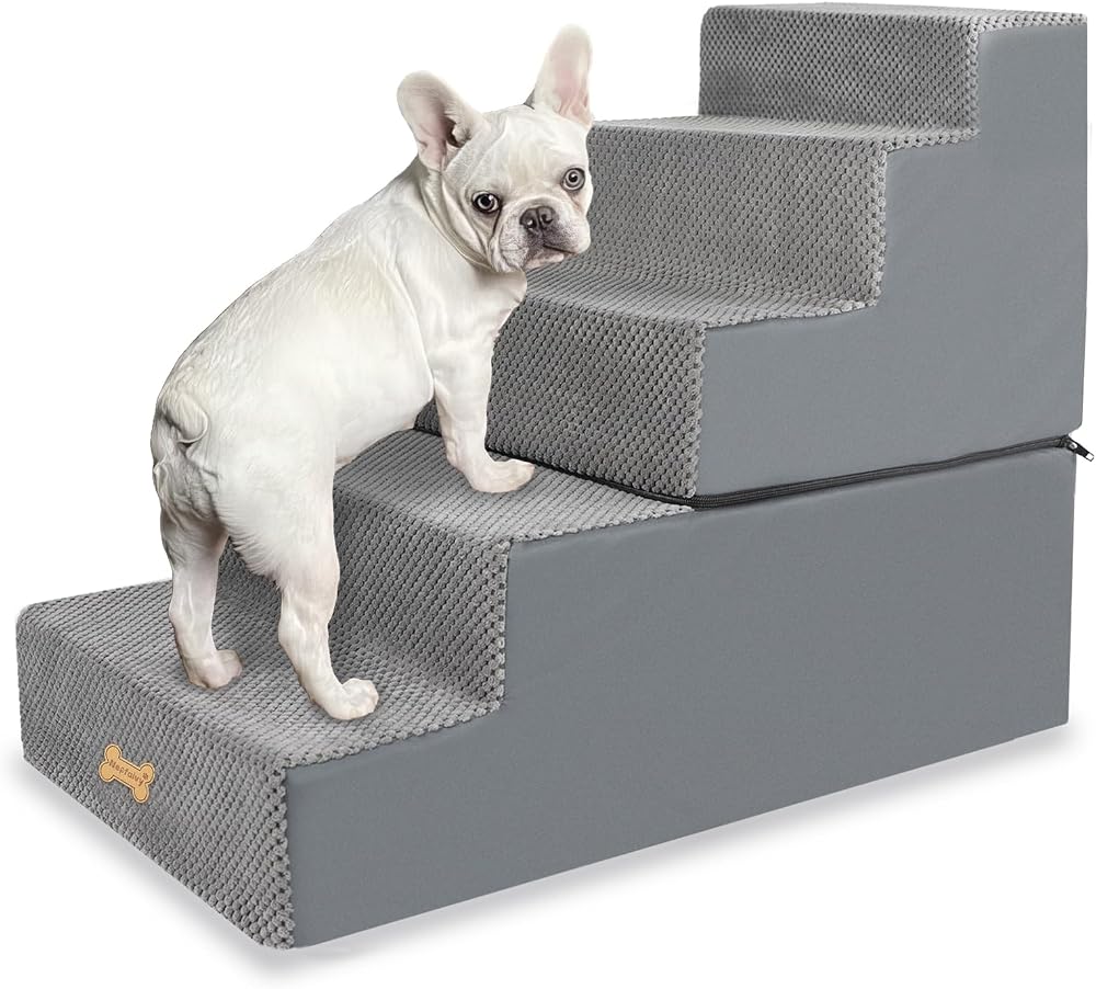 Nepfaivy 5-Step Dog Steps for Bed 76x40x56cm Non-Slip High Density Foam