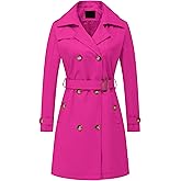 Chrisuno Women's Double Breasted Long Trench Coats Mid-Length Belted Overcoat Dress Jacket with Detachable Hood