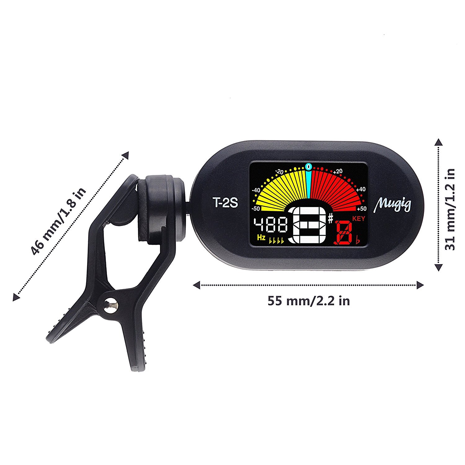 Mugig Tuner, Guitar Tuner, Multi-Functional Colorful LCD Display Clip on Tuner for Chromatic, Guitar, Bass, Ukulele and Violin, Battery Included, Auto Power-off
