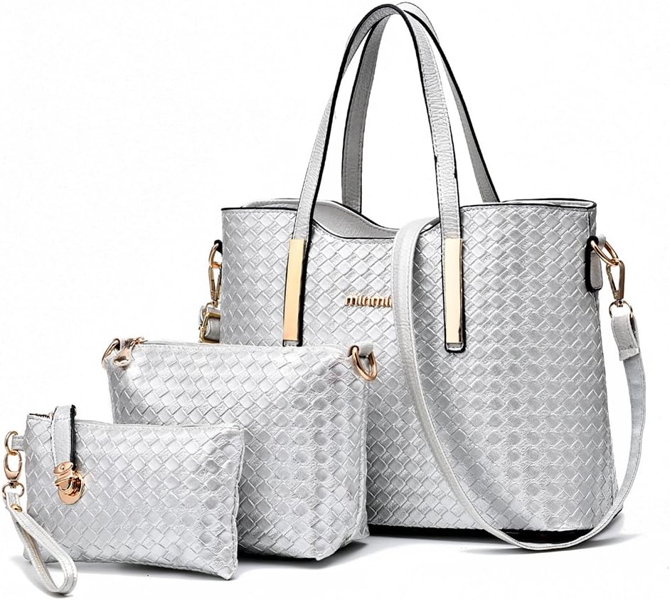 Ladies PU Leather Shoulder Bags Totes Handbags with Matching Wallet Purse 3 Pieces Set for Women